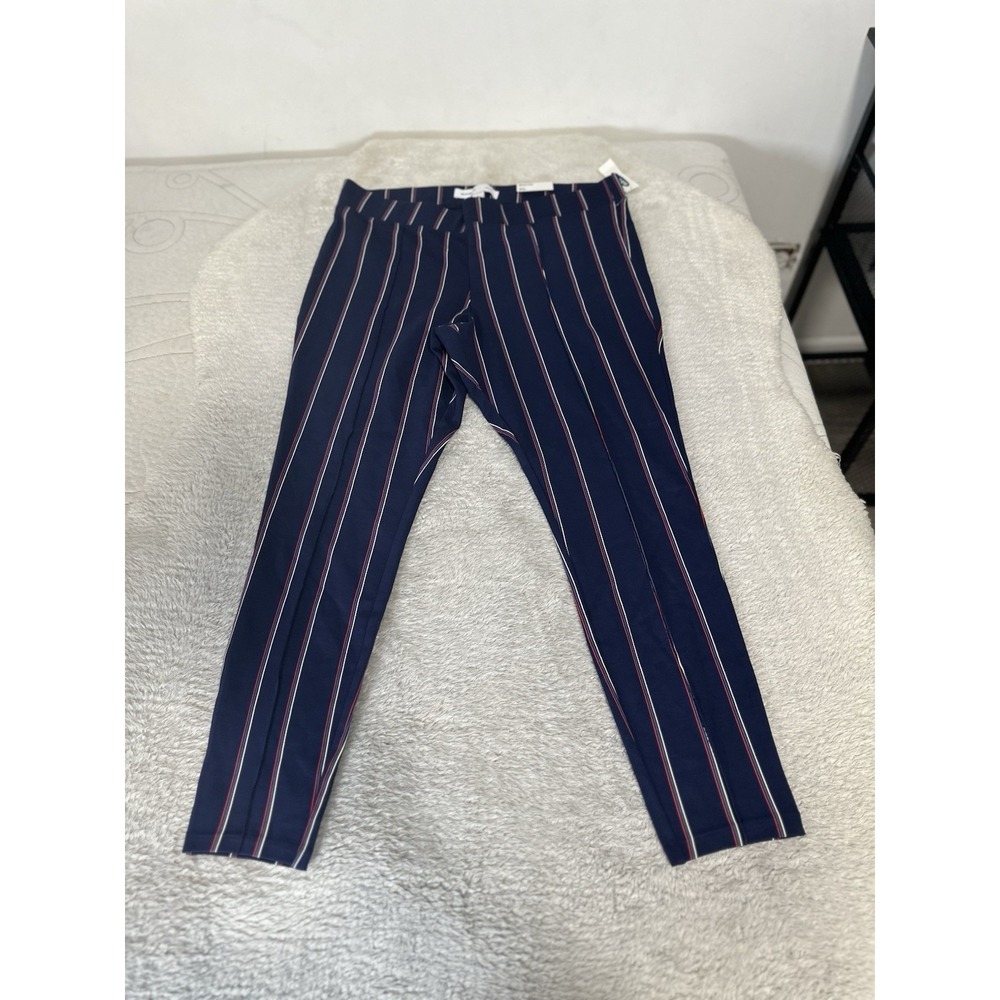 Old Navy Stevie Pants XL Ankle Crop Pull On Stretch Pinstripe Red White Blue NWT